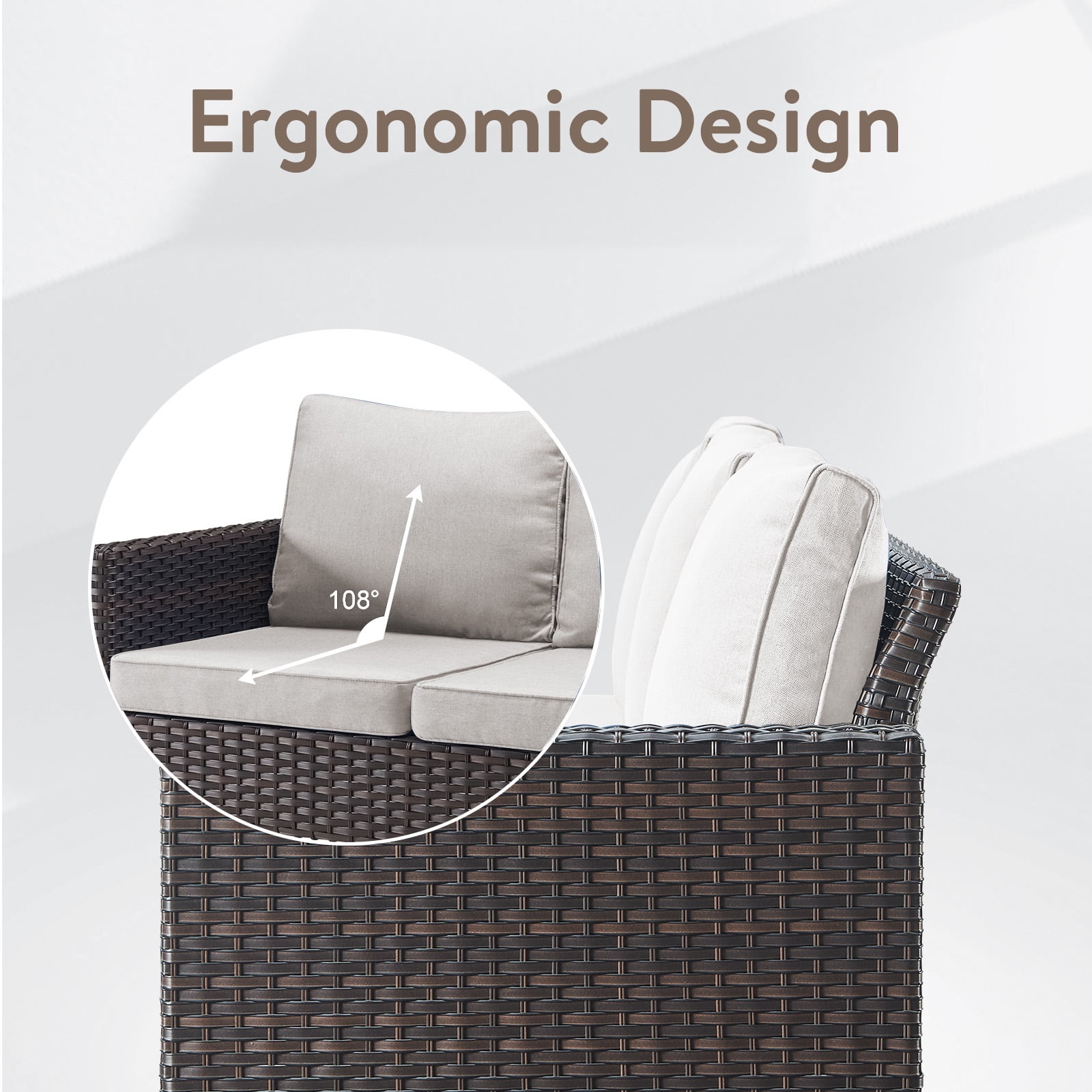 POCASSY Outdoor Furniture Set with Outdoor Sectional Sofa, 102 Inch Width Patio L Shape Sectional Sofa Brown Wicker Rattan Couch for Porch Deck Backyard, Brown/Beige