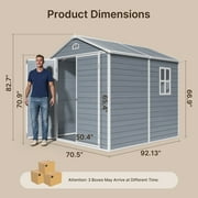 8x6 FT Outdoor Storage Shed, Asofer Resin Garden Shed with Floor, Heavy-Duty Plastic Shed, All-Weather Colorfast, Grey