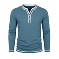 thumbnail image 4 of JIAYUE Men's T Shirt Contrast Color Henley Long Sleeve Shirts V Neck Buttons Placket Slim Fit Casual Pullover Tops For Commute Travel And Daily Comfortable Wear, 4 of 7