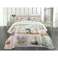 thumbnail image 3 of Ambesonne Farmhouse Quilted Bedspread Set 3 Pcs, Pastel Cottagecore Square, Queen Size, Lilac Rose Mint Green, 3 of 4