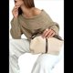 thumbnail image 2 of Suéter de Punto de Larga con Hombros Descubiertos para Mujer, Suéter Informal Holgado de Gran Tamaño, Tops de Punto Vintage A . Caqui L, 2 of 8