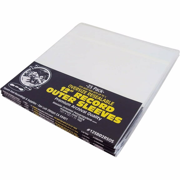 (100) 12" Resealable Oversize Record Outer Sleeves - Super Clear Premium 2 Mil Thick Archival Quality BOPP - 13-7/8" x 13-1/4"   1-5/8" Flap - FITS Most Box Sets UP to 7/8" Thick #12SB02RSOS