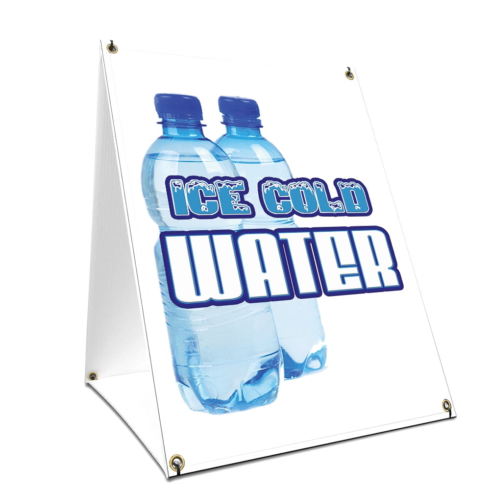 A-frame Sidewalk Ice Cold Water Sign With Graphics On Each Side | 18" X ...