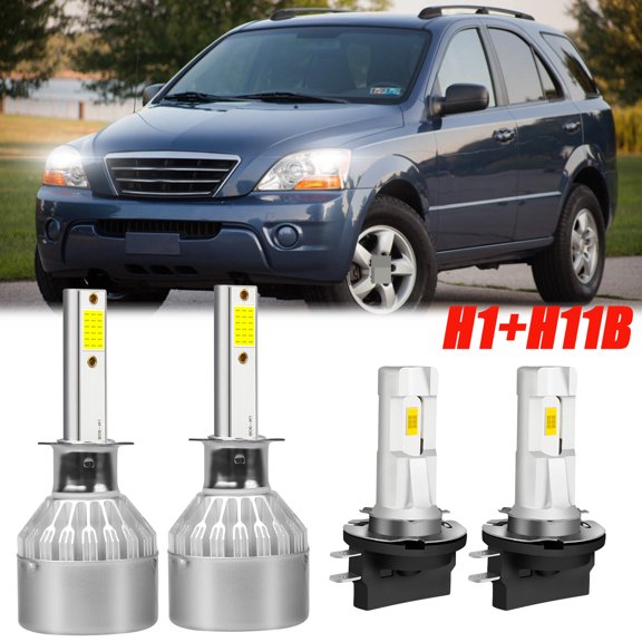 HMCYCI For Kia Sorento 2007 2008 2009 LED Headlight H1 High Beam H11B Low Beam Bulbs Kit 6000K White 4x