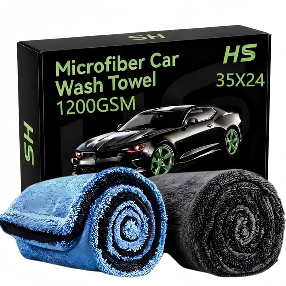 2-Pack Car Drying Towels, 1200 GSM Ultra Absorbent Microfiber Towels, 35" x 24" Double Twist Pile Cloth, Edgeless & Scratch-Free for Cars, Trucks, and SUVs, Grey/Blue