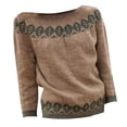 thumbnail image 4 of NMMUED Fair Isle Sweater Women Crewneck Sweater Women Womens Crew Neck Sweater Womens Pullover Sweaters Knitted Sweater Fall Sweaters for Women Pull Over Sweaters Womens Khaki XL, 4 of 4