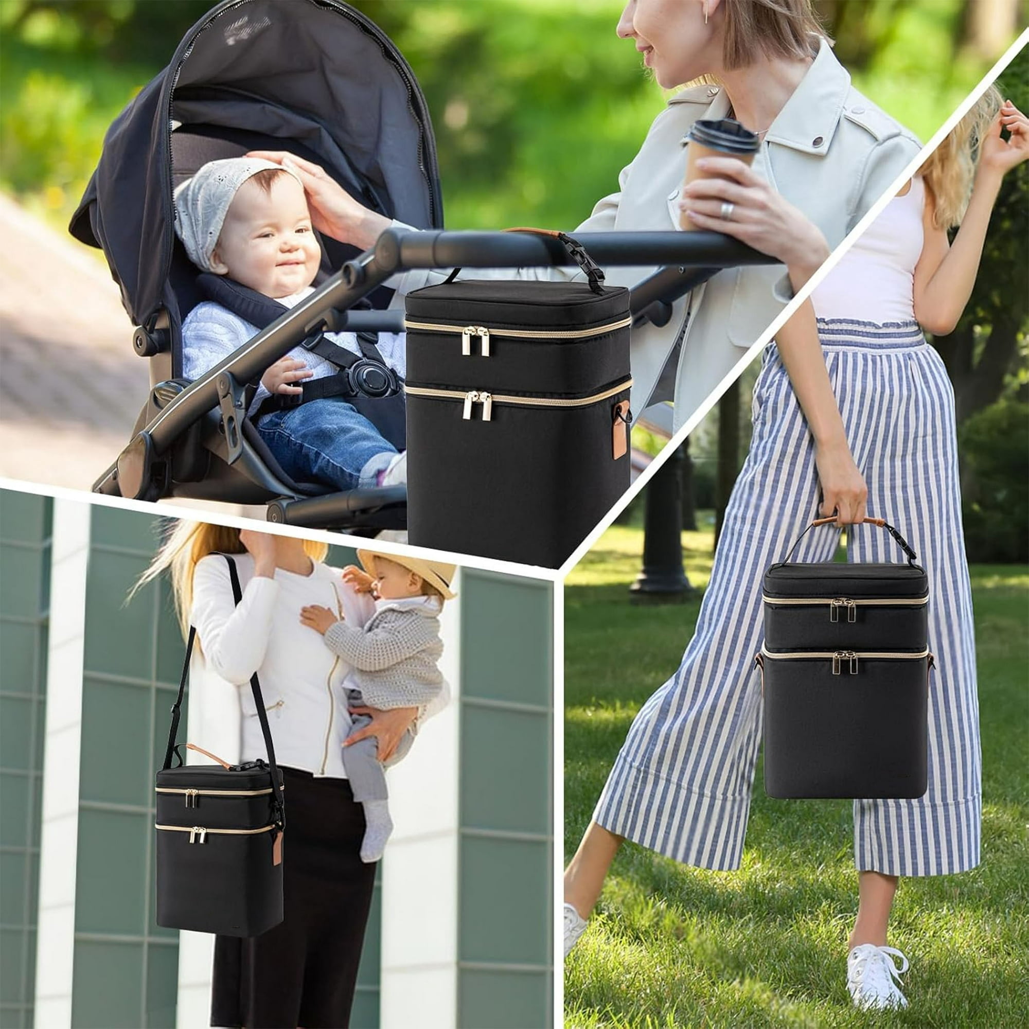 KANOHENO Breast Milk Cooler Travel Bag with Ice Pack,Fits 6 Baby Bottles Up to 9 Ounce,Insulated Baby Bottle Tote Bags,Double Layer Waterproof Leak-Proof with Shoulder Strap for Nursing &Working Mom