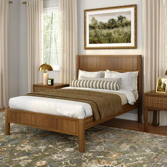 Sera Fluted Full Bed, Pecan