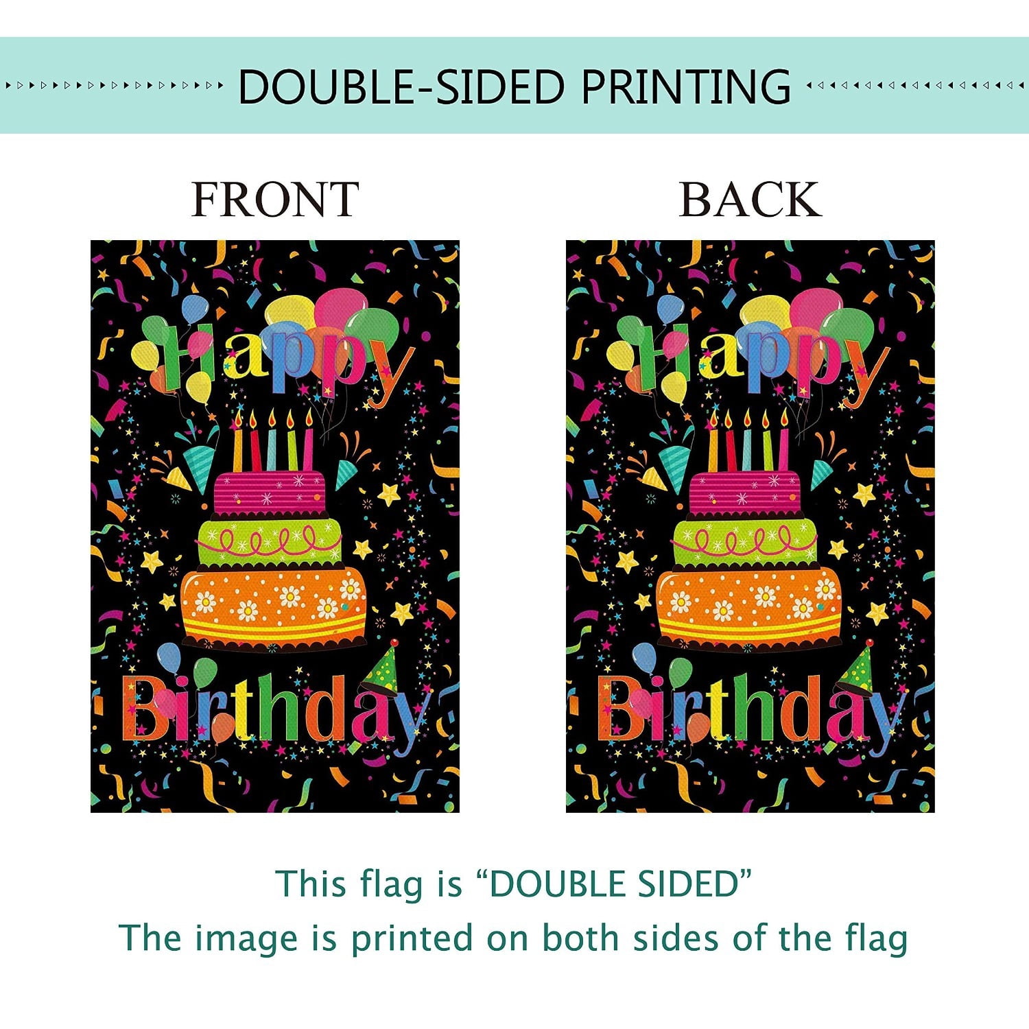 Happy Birthday Garden Flag Banner Big Cake Colorful Balloon Yard Flag Burlap Vertical Double-Sided Party Welcome Farmhouse Outdoor Outside Home House Decoration