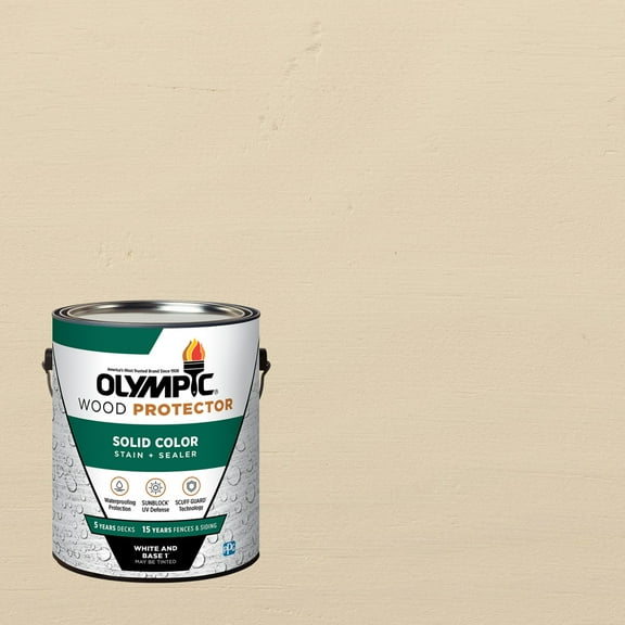Olympic 1 Gallon SC-1086 White Sands Exterior Solid Wood Protector Stain Plus Sealer in One