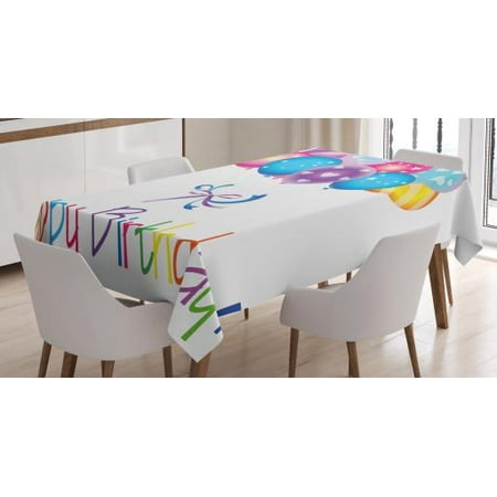 Birthday Decorations Tablecloth, Balloon Bouquet with Stars and Heart Shapes Best Wishes Joyfulness, Rectangular Table Cover for Dining Room Kitchen, 60 X 84 Inches, Multicolor, by