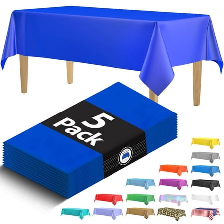 5 Pack Premium Blue Plastic Tablecloth - 108 x 54 in. Disposable Rectangle Plastic Table Cloth - Decorative Rectangle Table Cover Smooth Tablecloth - Disposable Tablecloths For Parties Weddings.