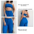 thumbnail image 4 of Conjunto de top de tubo fruncido y pantalones de cintura alta: tirantes finos, cintura elástica, azul liso, talla XL Summer Chic, 4 of 5