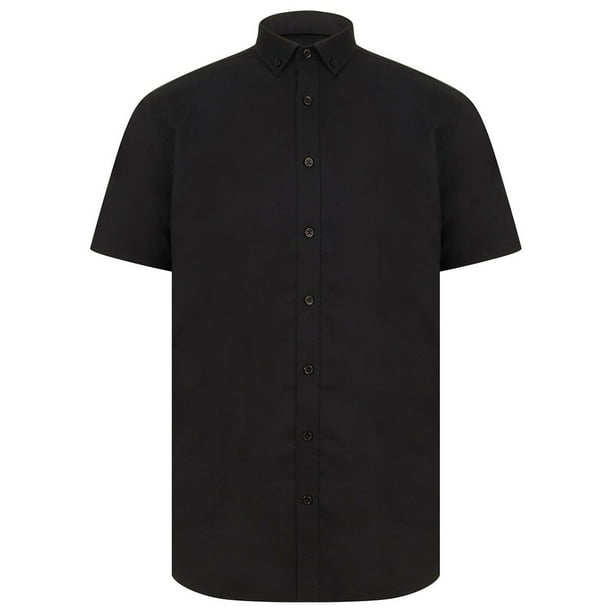 Henbury - Camisa Oxford de manga corta estilo moderno para hombre (Negro)