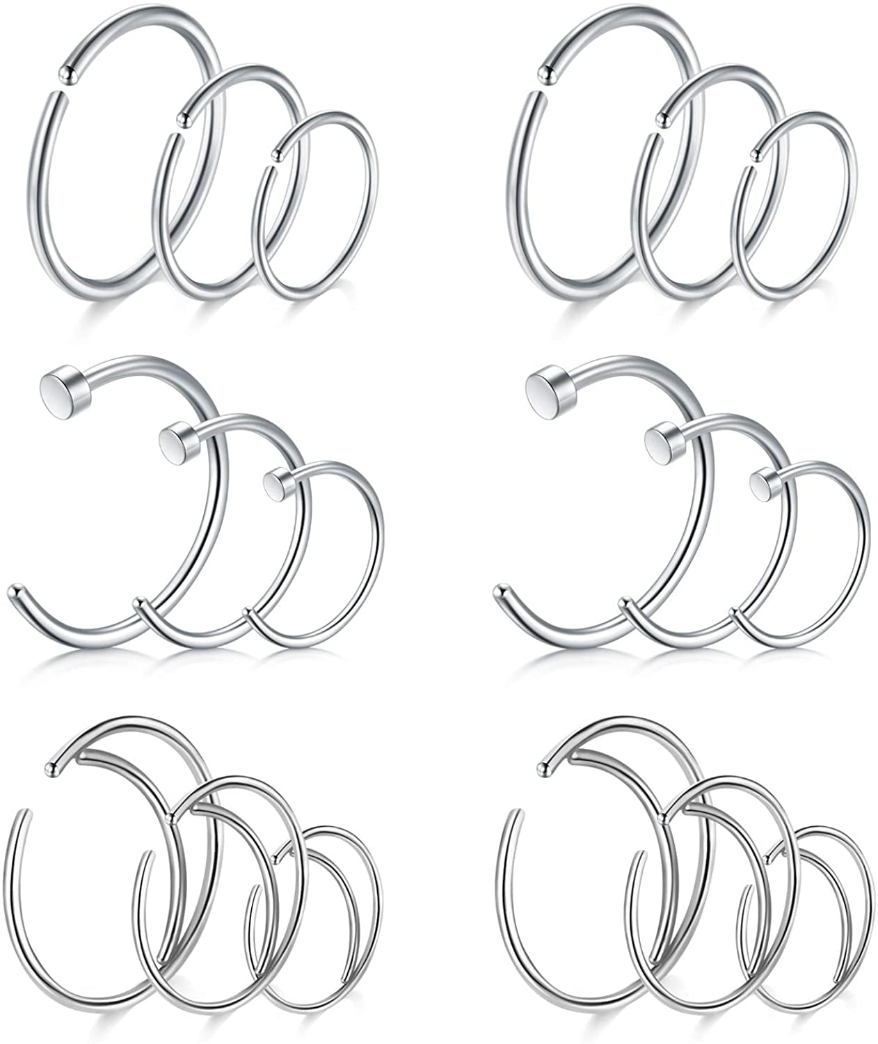 Nose Rings Hoop Nose Ring Silver 20g Gauge 8mm 10mm 12mm Piercing Hoops