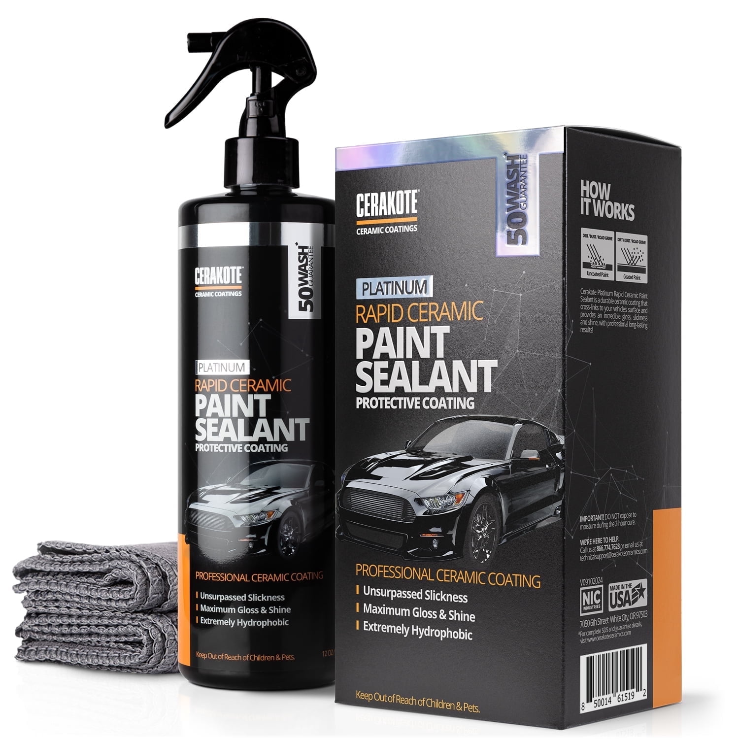 (2 pack) Cerakote Platinum Rapid Ceramic Paint Sealant Kit, High Gloss Protective Coating for Cars, 12 fl oz