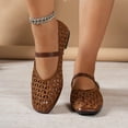 thumbnail image 2 of pwidon Breathable Hollow Mary Jane Flat Shoes for Women, Adjustable Buckle Strap Square Toe Casual Comfort Dress Flats for Summer Brown 36, 2 of 5