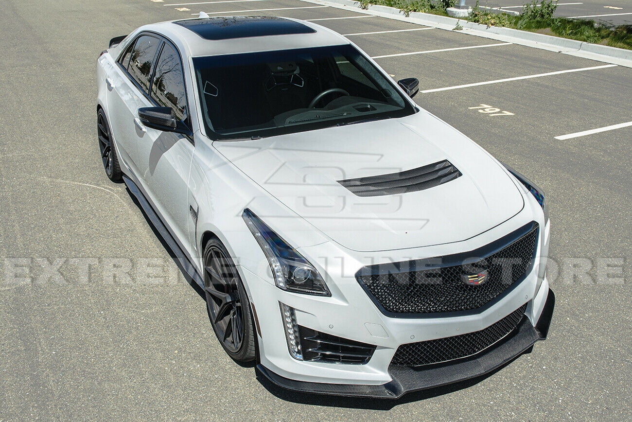 Extreme Online Store Replacement for 2016-2019 Cadillac CTS-V Carbon Package Style Carbon Fiber Front Bumper Lower Lip Splitter