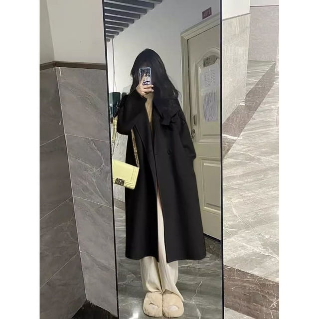 Abrigo de lana estilo otoño e invierno Abrigo de lana suelto estilo largo medio para mujer