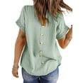 thumbnail image 4 of UVN Summer Shirts for Women Short Sleeve Blouses Ladies Crewneck Lace Crochet Tops Dressy Chiffon Blouses, 4 of 8
