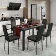 thumbnail image 6 of Glass Dining Table Set for 6 People, PU Leather Kitchen Table with 6 Chairs, Black, 6 of 8
