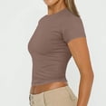 thumbnail image 6 of Dwellite Womens T-Shirts Short Sleeve Workout Tops Crop Cute Tees Compression Casual Y2K Athletic Gym Fitted Brown XL, 6 of 7
