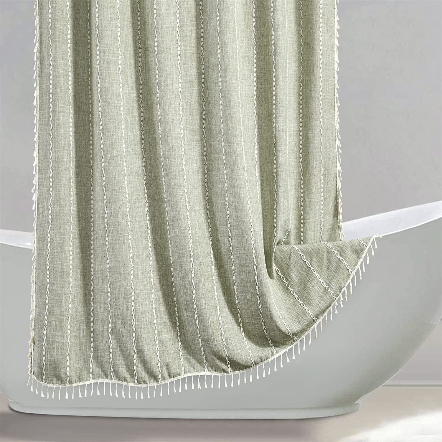 Boho Shower Curtain Sage Green Shower Curtain Linen Shower Curtain for