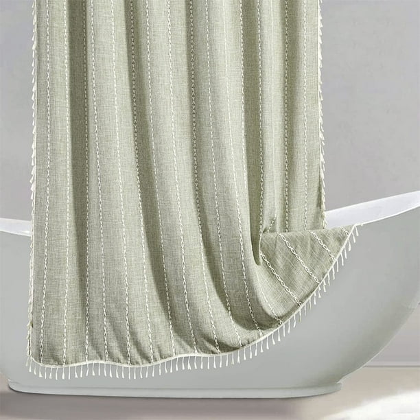 Boho Shower Curtain Sage Green Shower Curtain Linen Shower Curtain for