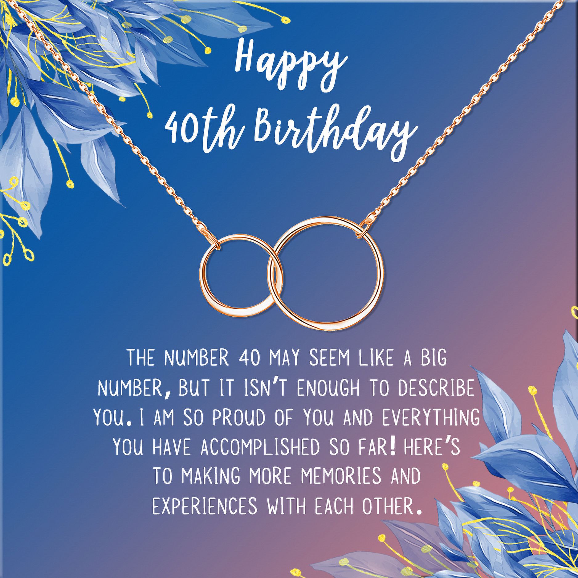 Anavia Happy 40st Birthday Gifts Stainless Steel Fashion Necklace Birthday Card Jewelry Gift for Her, Birthday Gift for Mom-[Rose Gold Infinity Double Ring, Blue-Orange Gift Card]