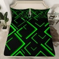 thumbnail image 2 of Manfei Modern Abstract Lines Twin Sheet Sets 3pcs, Green Black Twin Fitted Sheet, Geometry Aesthetic Flat Sheet, Breathable Room Decor, 2 of 7