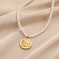 thumbnail image 5 of Fmlxio Initial Necklaces for Women Gold Pearl Coin Short Necklace Collarbone Chain Necklace Female on Clearance, 5 of 6