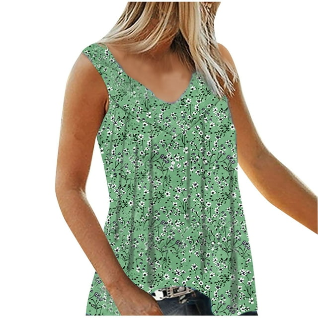 Birdeem Débardeur pour Femmes Mode Imprimée Sans Manches T-Shirt Blouse Col en V Hauts Décontractés