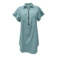 thumbnail image 5 of Sakmal Womens Summer Dresses Plus Size Mini Blue Shirt Dress Short Sleeve Solid V Neck Dresses, 5 of 5