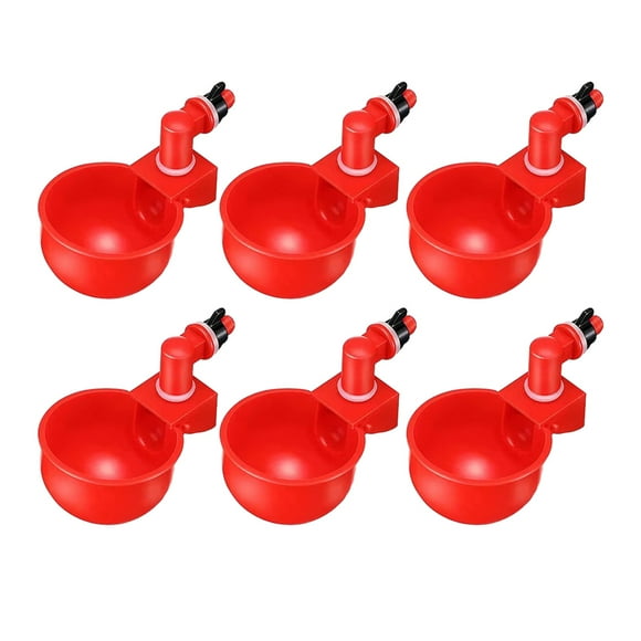 6pcs Automatic Poultry Drinking Bowl For Chicken Duck Plastic Chicken Drinking Cup Poultry Water Dispenser-Red