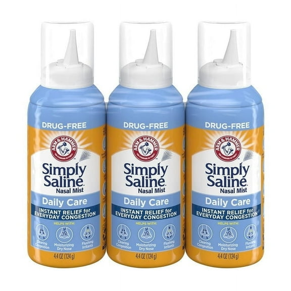Arm & Hammer Simply Saline Daily Care Nasal Mist 4.4oz, Saline Nasal Spray, Drug-Free, 3-Pack