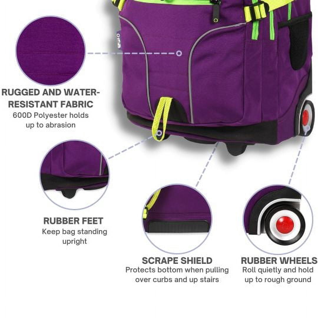 J World Girls Lunar 19.5" Multi Compartment Laptop Rolling Backpack For School And Travel, Purple