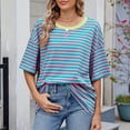 thumbnail image 2 of Afdoent Womens T Shirts Striped Color Block Oversized Short Sleeve T Shirt For Women Casual Summer Tee Top Tee Shirts For Women Comfortable, 2 of 5
