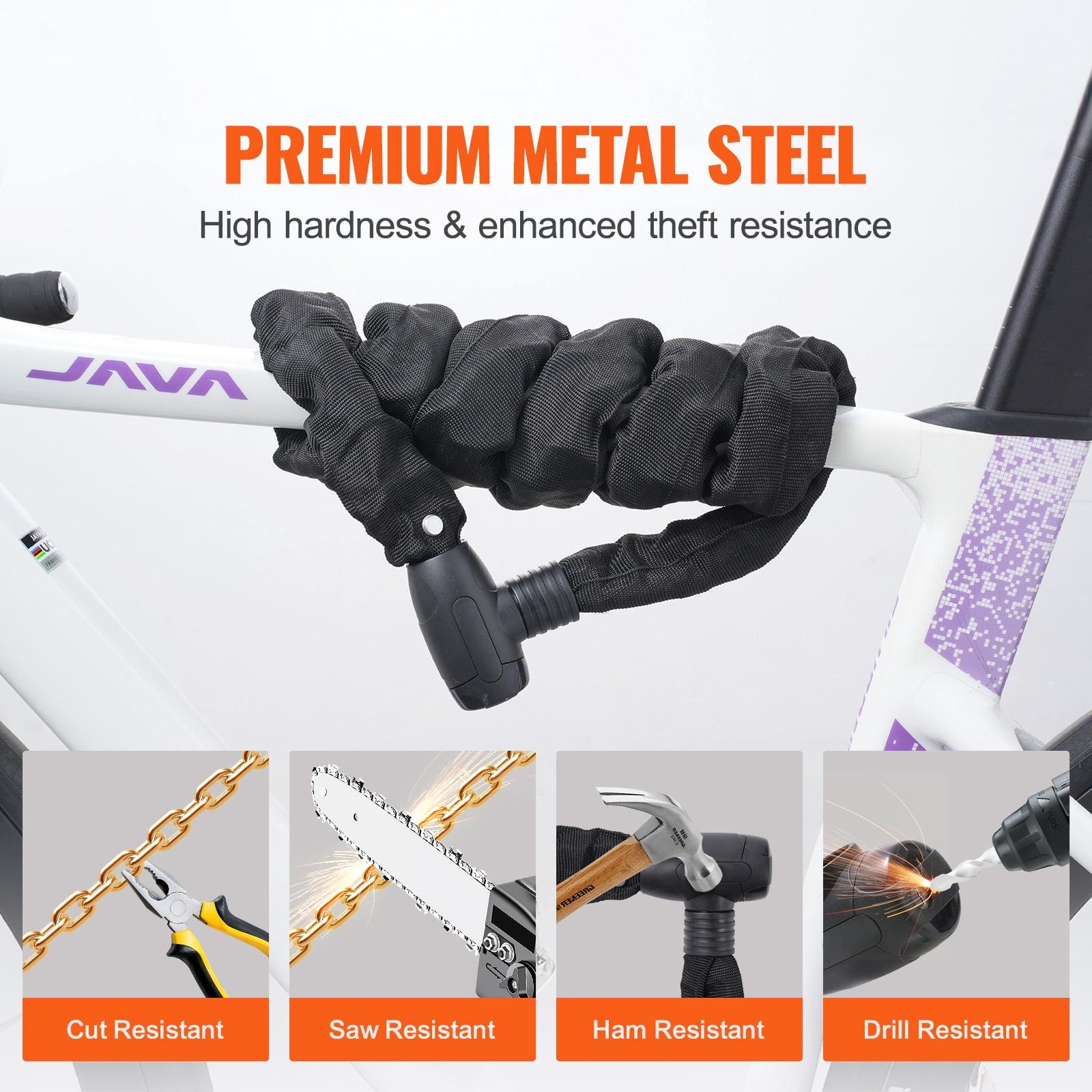 KFFKFF Chain Lock for Bikes, 3.94 Ft with 4-Key Combo, Robust Anti-Theft Security for Bicycles, Motorcycles, Scooters, and Gates, 8mm Thick