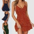 thumbnail image 4 of GENEMA Women Ruffle Spaghetti Strap Sexy Deep V-Neck Mini Swing Dress Vintage Polka Dot Printed Backless Lace-Up Slim Sundress, 4 of 13