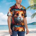 thumbnail image 3 of Honeii Oil Painting Colorful Hamster Print Men’s Hawaiian Shirt,Classic Button-Down Short Sleeve Shirt, for Beach, Vacation, and Outdoor Activities,Large, 3 of 7
