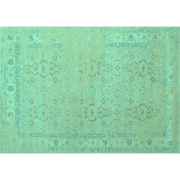 Ahgly Company Machine Washable Indoor Rectangle Persian Turquoise Blue Traditional Area Rugs, 5' x 7'