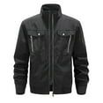 thumbnail image 3 of Mrmaere Men's Stand-Collar Jacket Asymmetrical Zip Multi-Pocket Sleek Outerwear for Daily & Casual Black L, 3 of 3