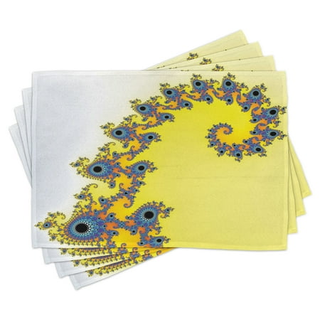 

Fractal Placemats Set of 4 Trippy Seahorse Pattern with Vortex Turning Swirled Petals Fantasy New Image Washable Fabric Place Mats for Dining Room Kitchen Table Decor Earth Yellow Blue by Ambesonne