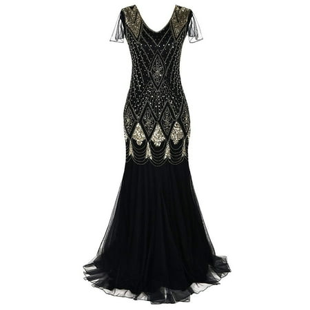 〖Follure〗Women Vintage 1920s Bead Fringe Sequin Lace Party Flapper Cocktail Prom Dress