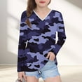 thumbnail image 2 of dazeni Girl's Camo Print Long Sleeve Tee Shirt V Neck Fall Casual Tee Tops Loose Casual Tuinc Tops for Kids, 2 of 8