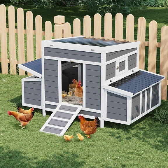 OUTGOODS Wooden Chicken Coop 55", 6 Nesting Boxes, Waterproof Roof, Pull-Out Tray