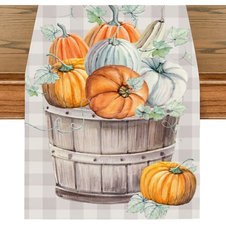 

Thanksgiving Cats Pumpkin Heat Resistant Cotton Linens Table Runner Cloth for Wedding Dinning Room Parties Holiday Dressers Home Decor Black Buffalo Check 13x72 inches(MEEF)
