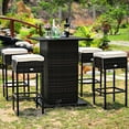 thumbnail image 3 of Patiojoy Ensemble de Conversation en Rotin pour Patio 5 Pcs, Ensemble de Table de Bar en Osier Toutes Saisons avec Tabouret, avec Tablette de Rangement Cachée et Coussins, 3 of 6