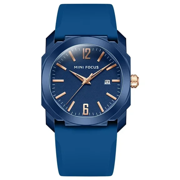 MINI FOCUS Men Quartz Sport Watches Silicone Band Waterproof Calendar Casual Large Dial Wristwatch Clock