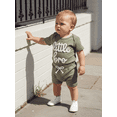 thumbnail image 4 of Argulvti 2Pcs Infant Boy Summer Outfit Crew Neck Short Sleeve Letters Embroidery Romper and Elastic Waist Shorts Set, 4 of 6